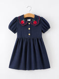 Back to School Apple Applique Girls Dress Petals Collar
