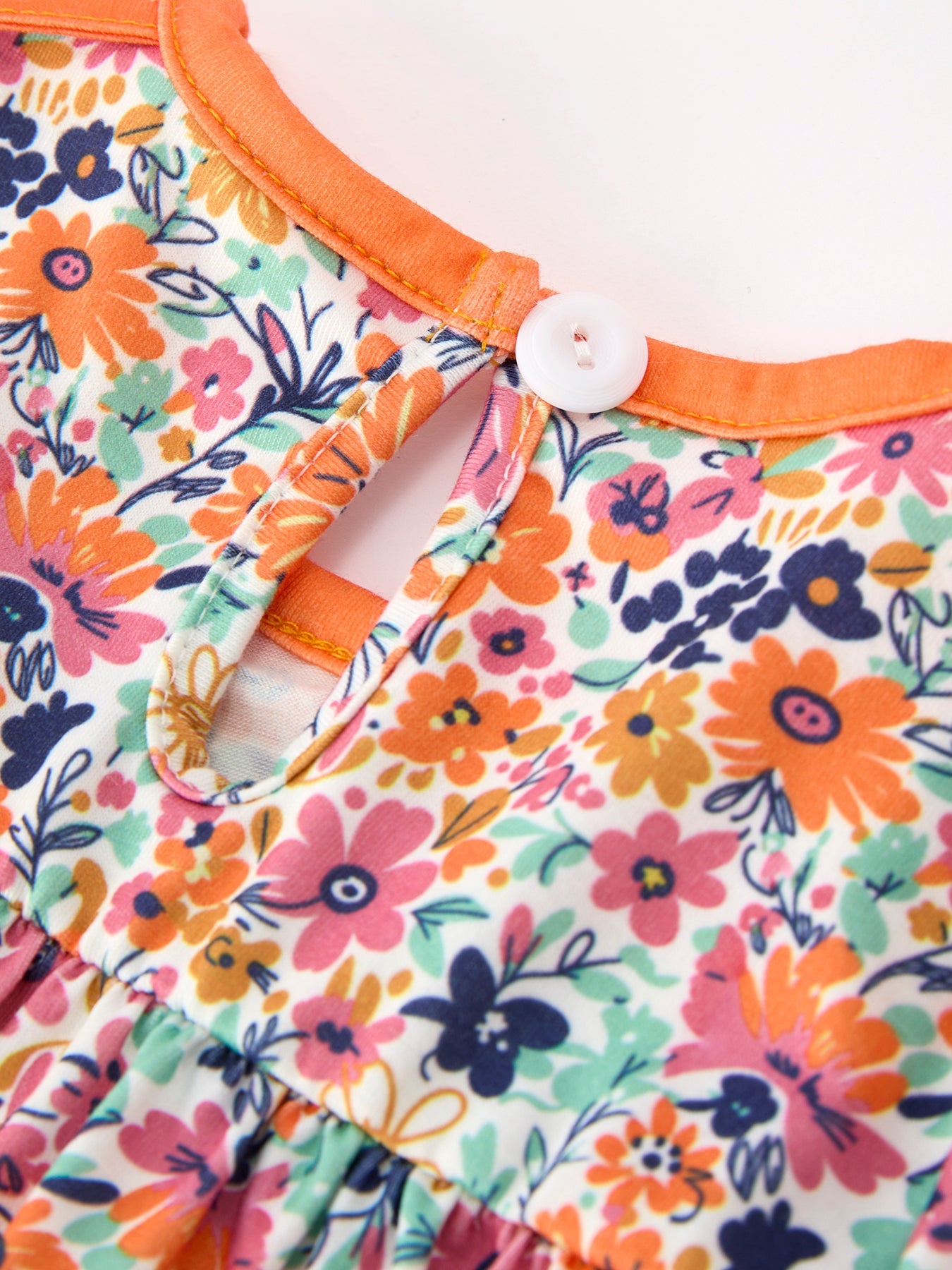 Orange Floral Bow Petals Collar Girls Romper