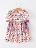 Halloween Thanksgiving Pumpkin Floral Bow Girls Dress