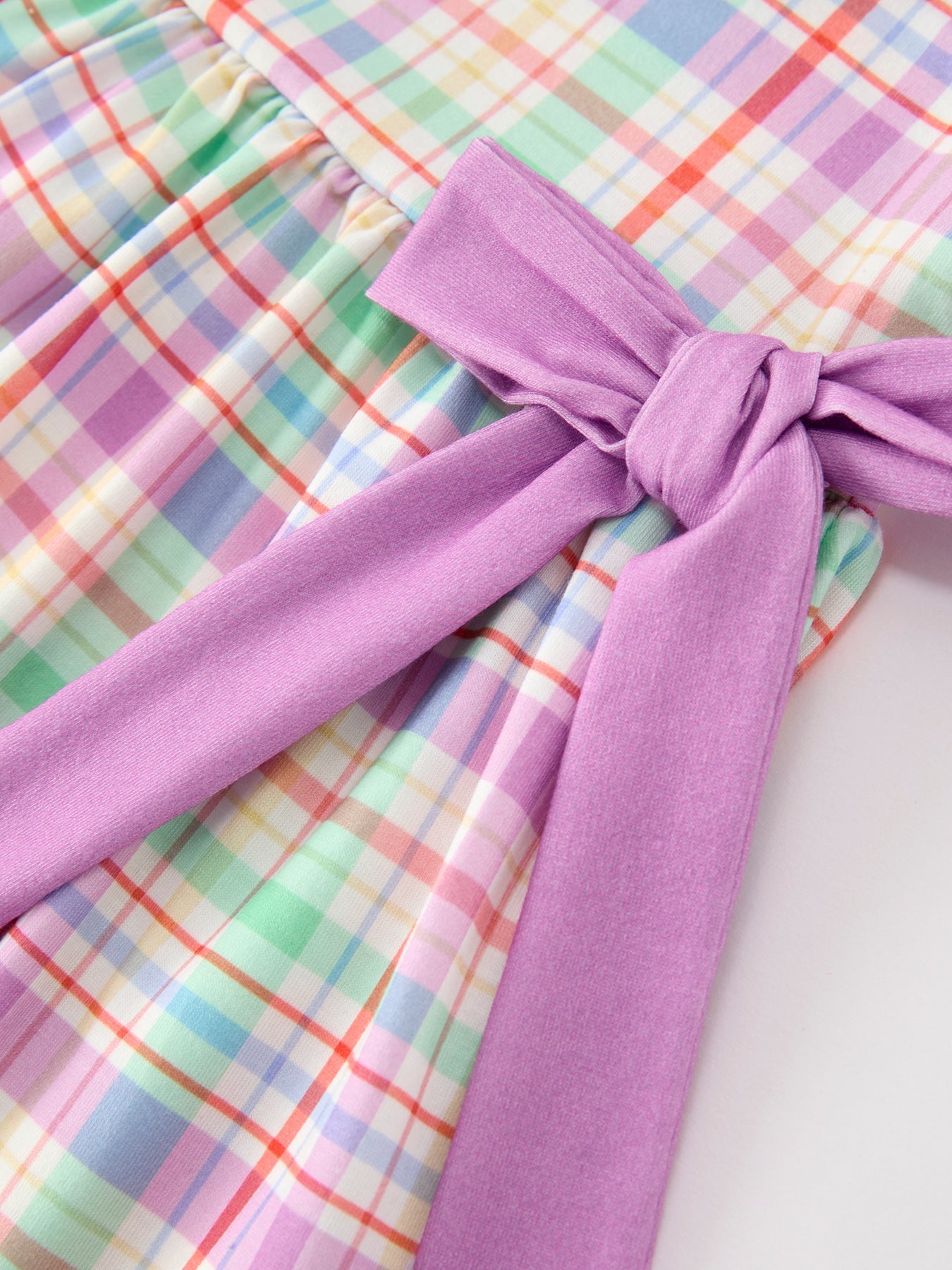 Back To School Plaid Crayon Embroidery Girls Dress Bow Puff Sleeve