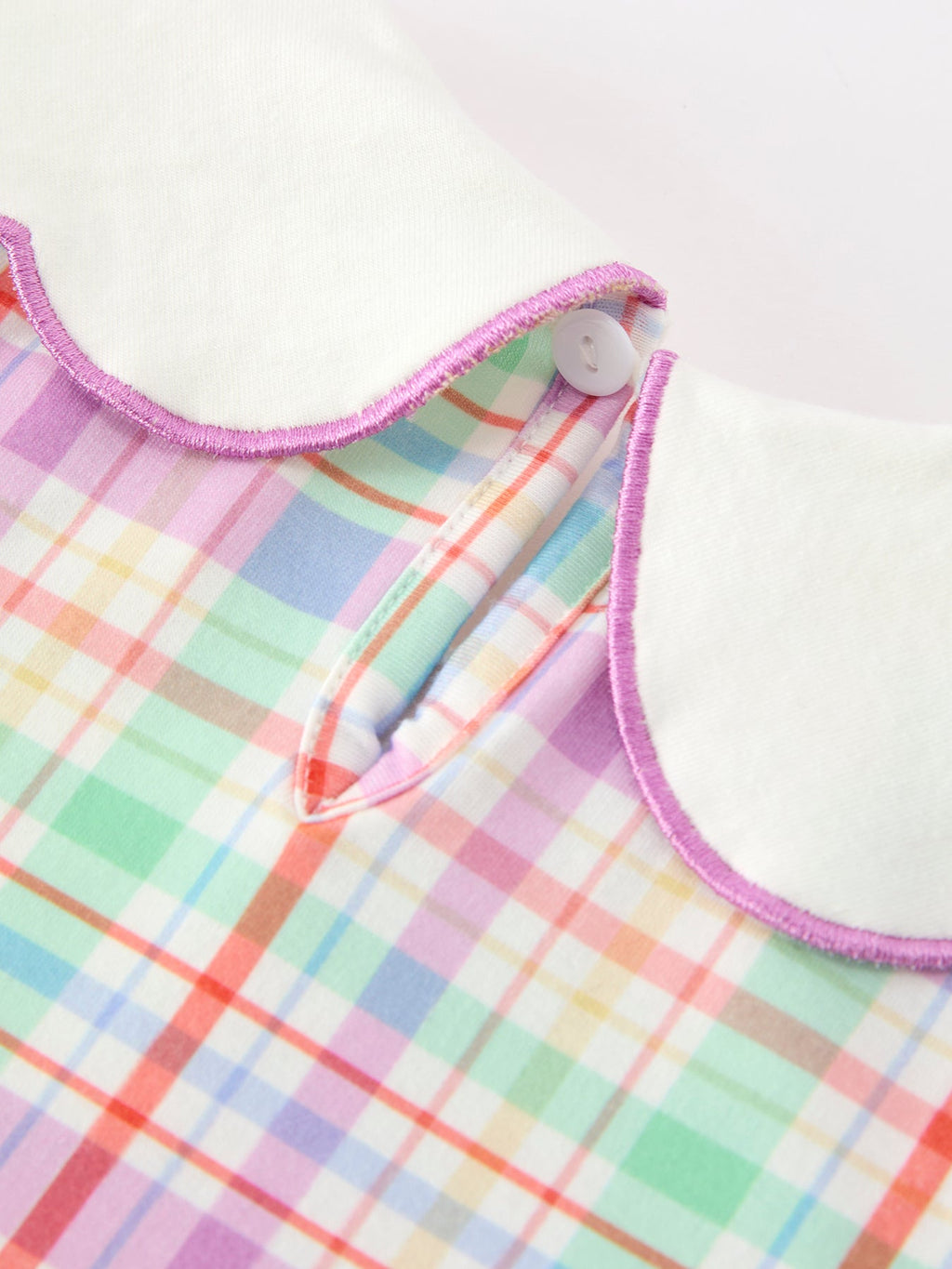 Back To School Plaid Crayon Embroidery Girls Dress Bow Puff Sleeve