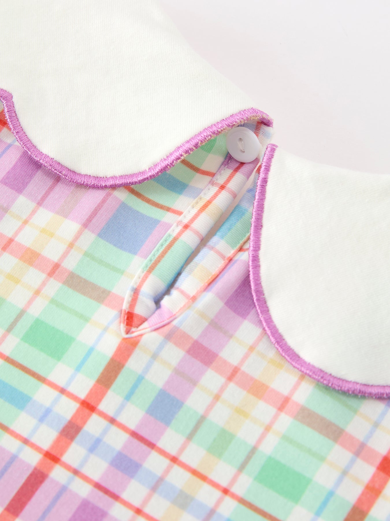 Back To School Plaid Crayon Embroidery Girls Dress Bow Puff Sleeve