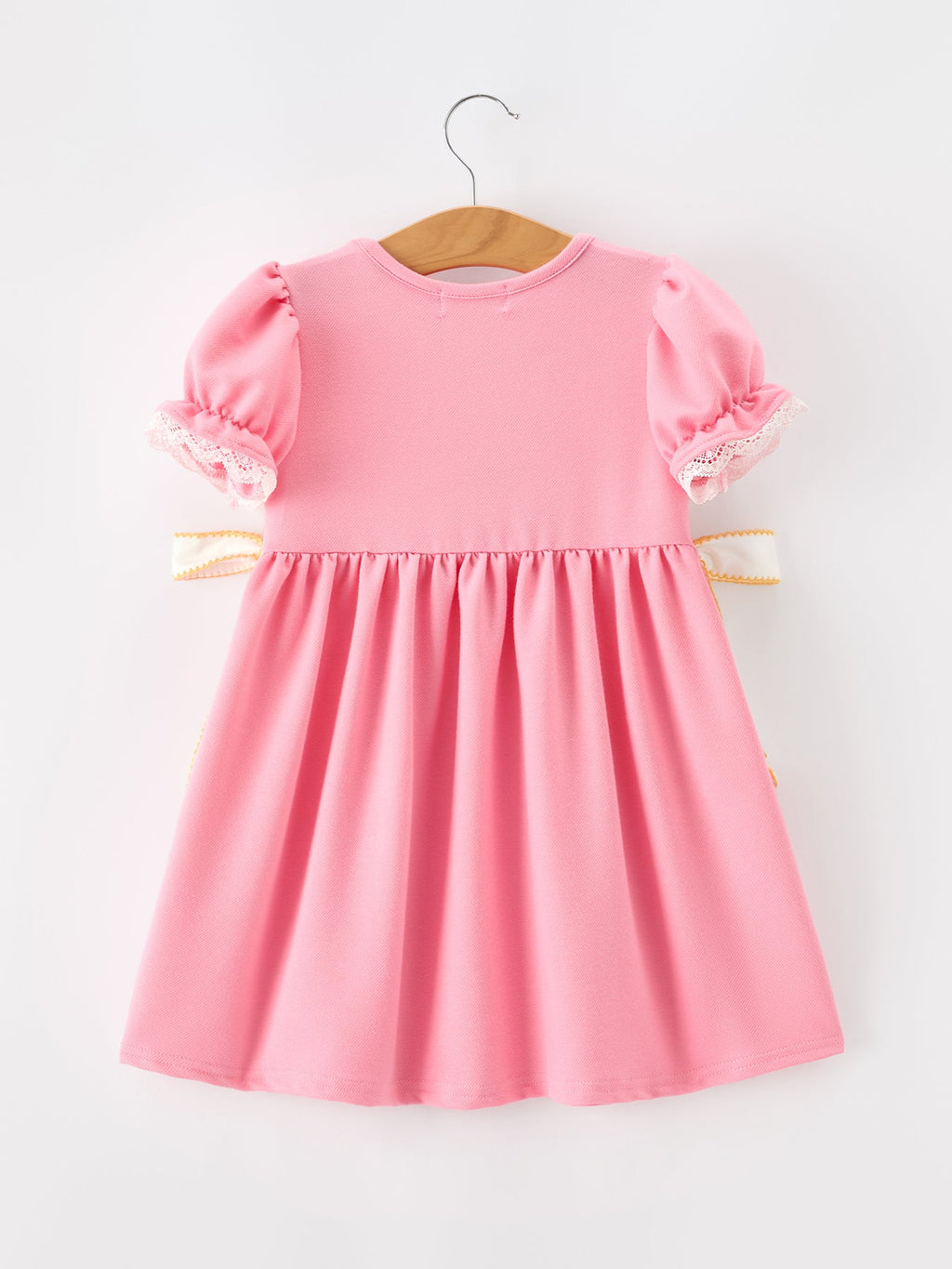 Back To School Embroidery Girls Dress Bow Ruffle Puff Sleeve