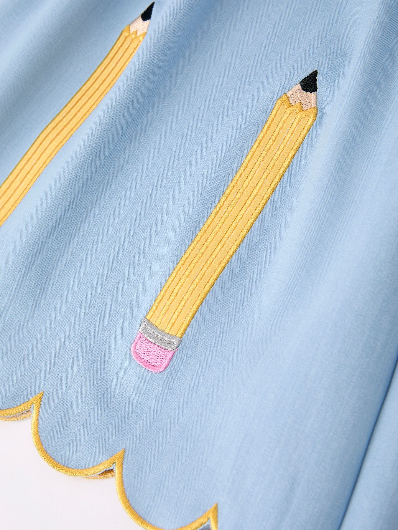 Back to School Pencil Applique Girl Dress Scallop Hem