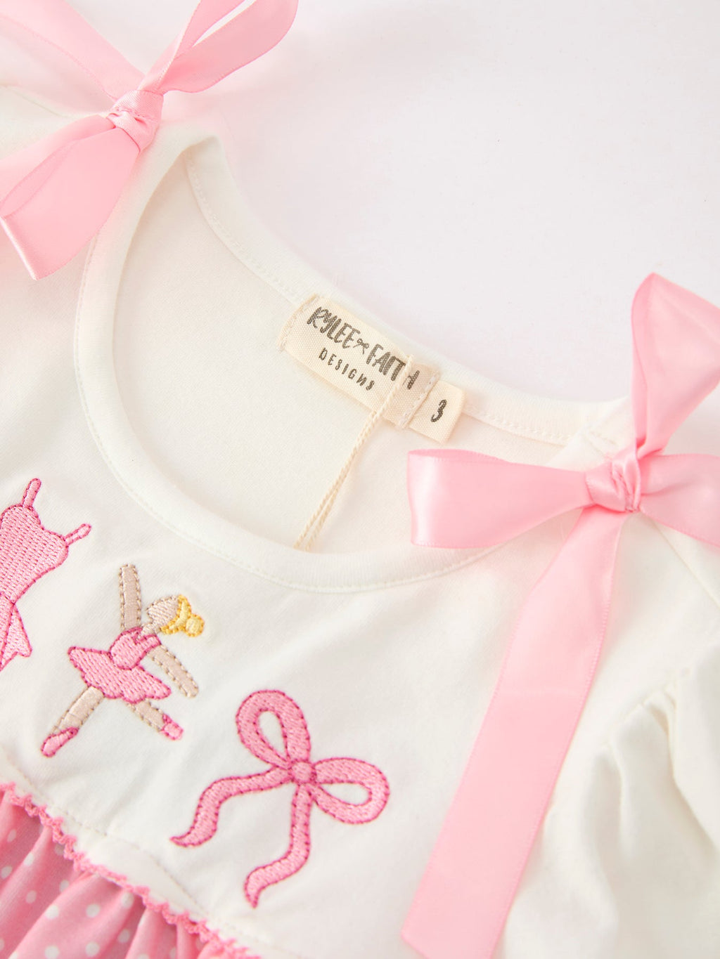 Pink Ballet Embroidery Bow Polka Dot Dress