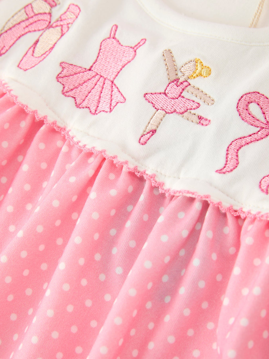 Pink Ballet Embroidery Bow Polka Dot Dress