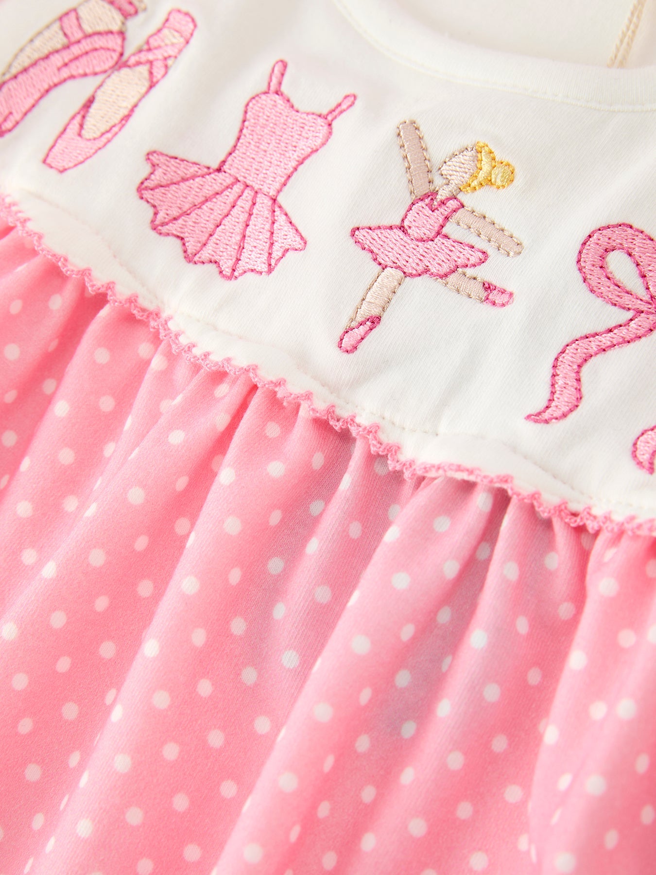 Pink Ballet Embroidery Bow Polka Dot Dress
