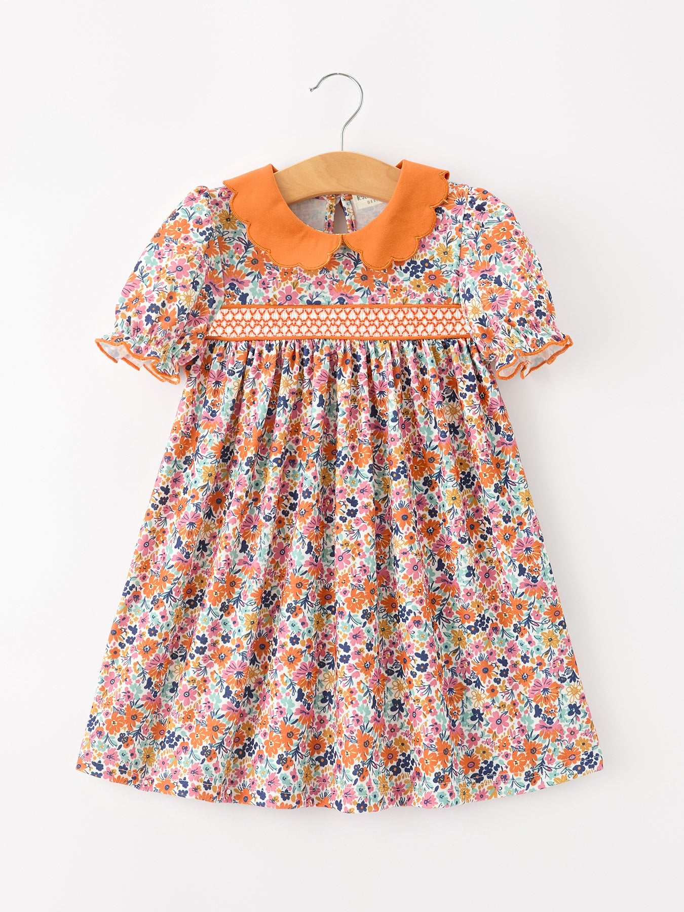 Fall Floral Smocked Petals Collar Girls Dress