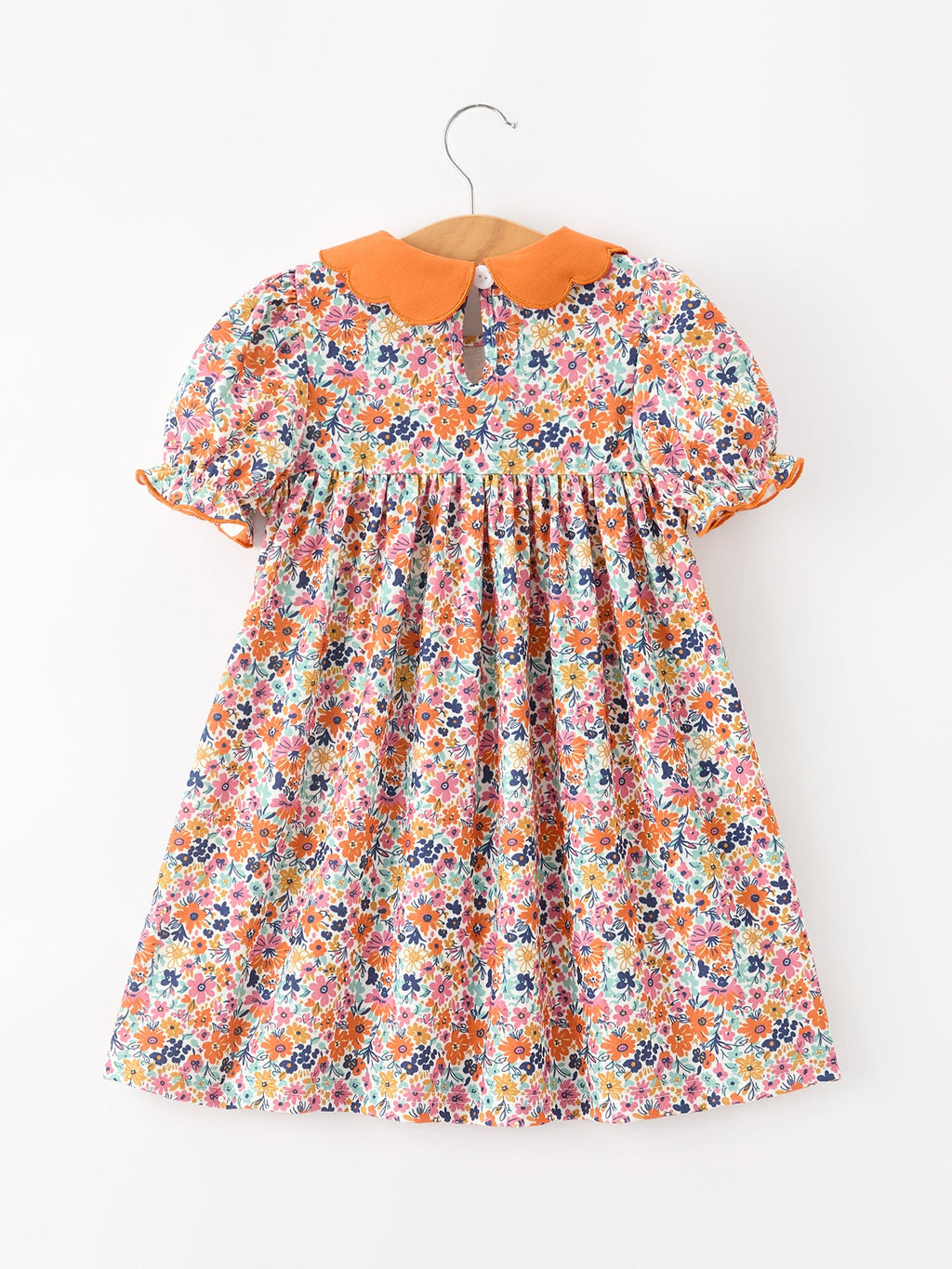 Fall Floral Smocked Petals Collar Girls Dress