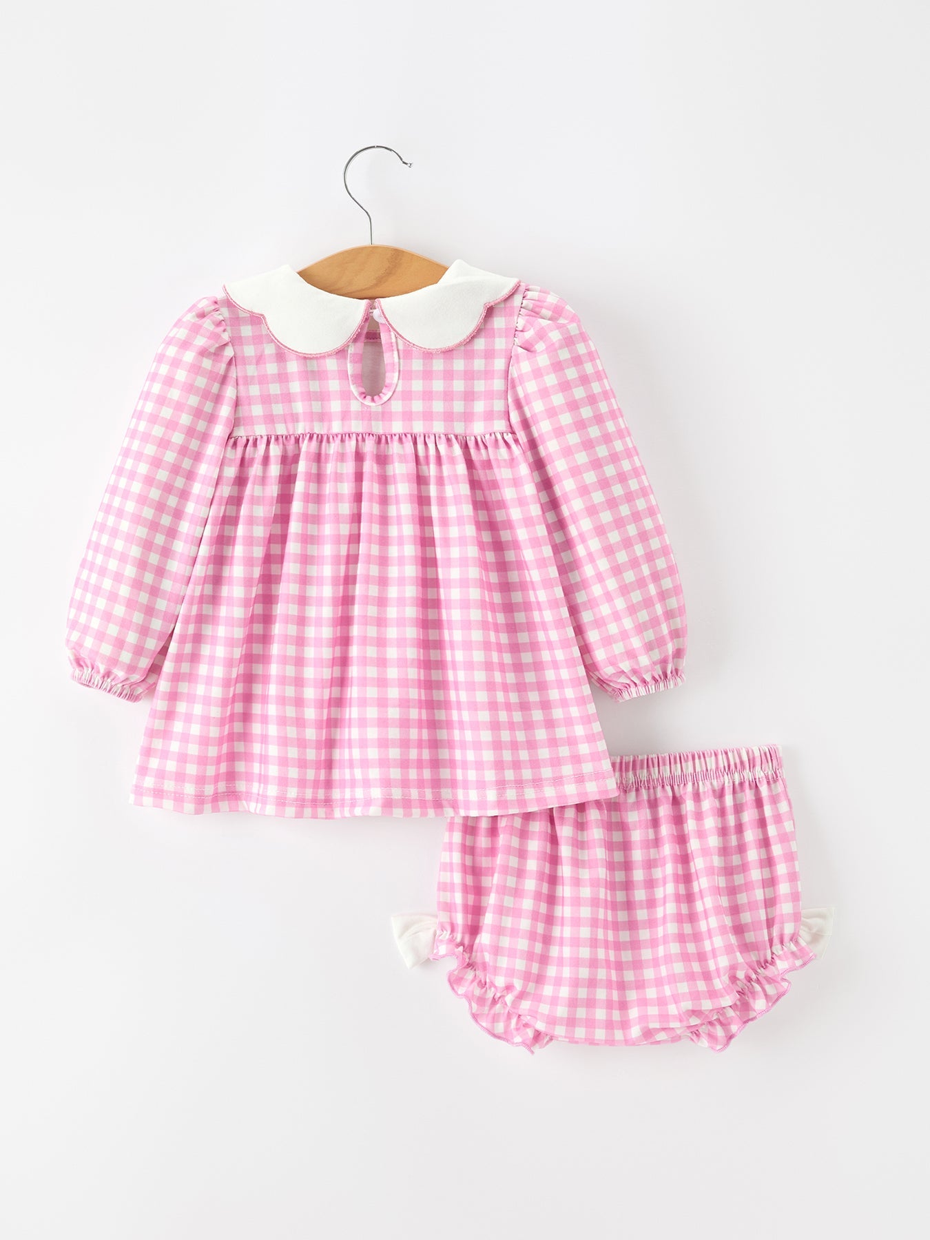 Thanksgiving Halloween Pumpkin Embroidery Pink Plaid Girls Bloomer Set