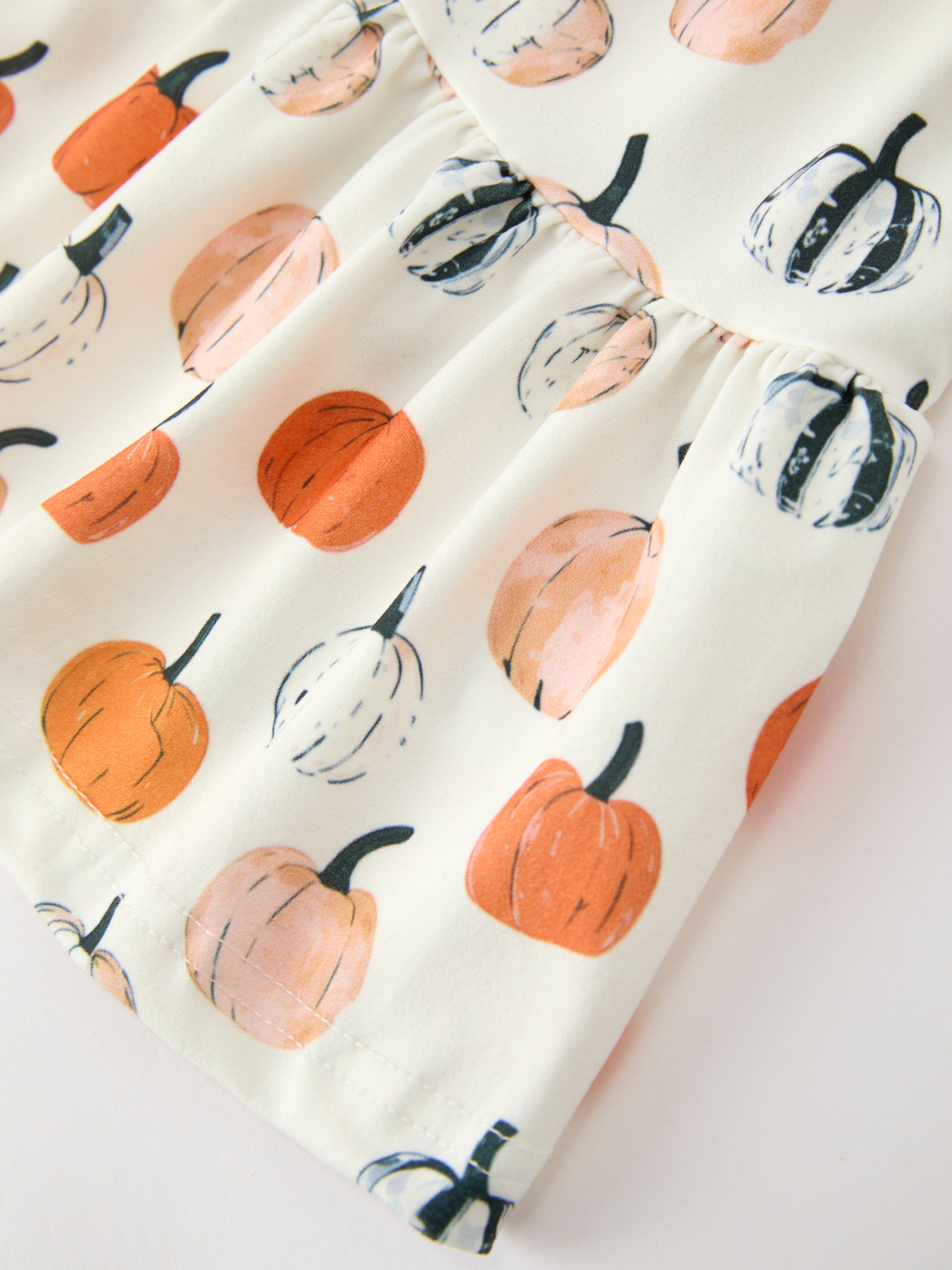 Fall Pumpkin Puff Sleeve Girls Dress