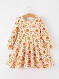 Fall Pumpkin Floral Girls Twirl Dress Long Sleeve