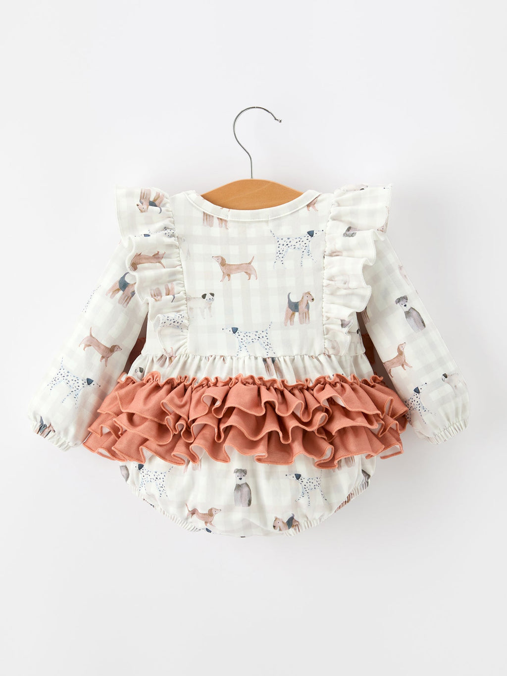Fall Plaid Dog Print Girls Long Sleeve Romper