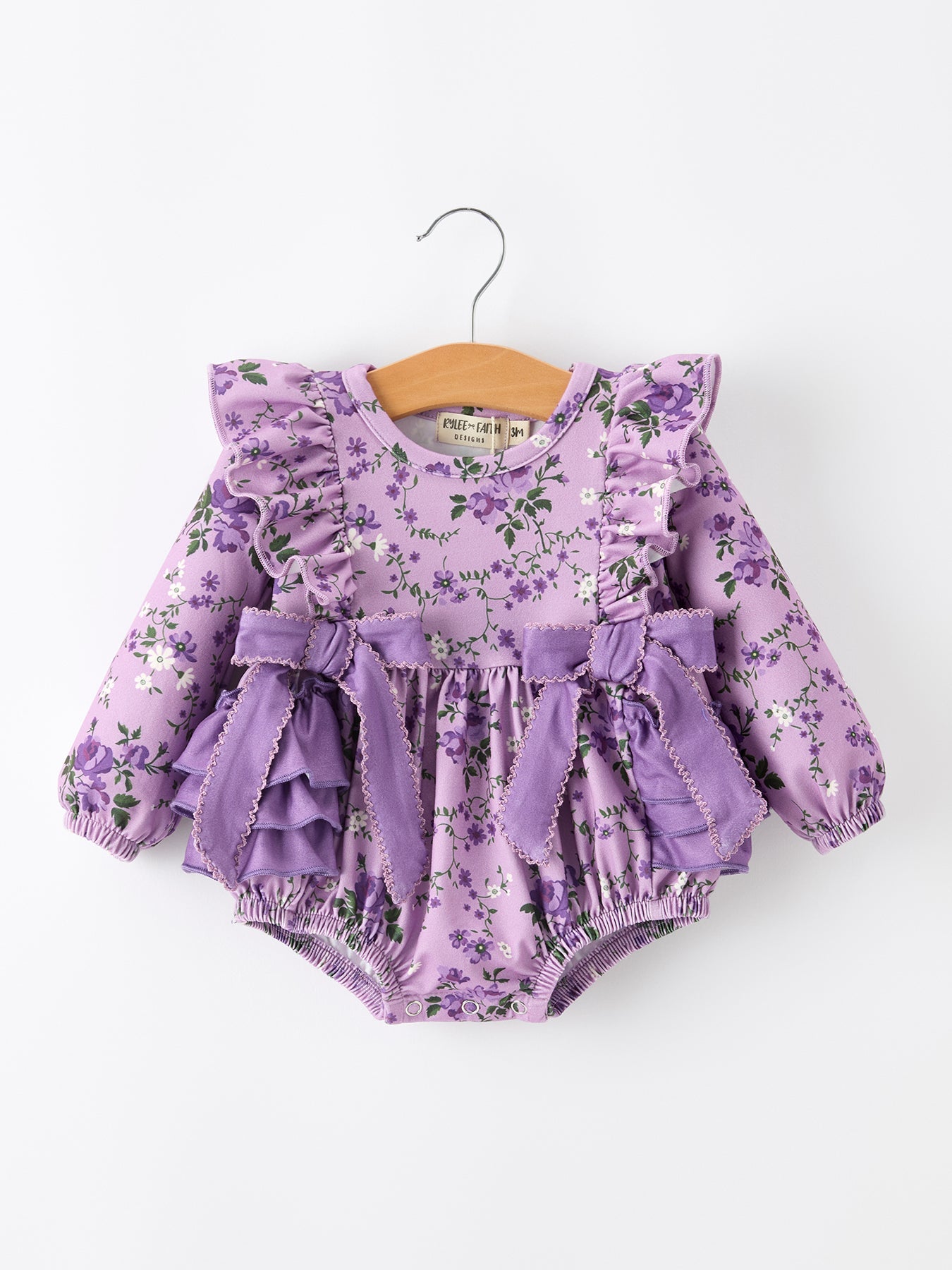 Fall Lavender Floral Print Girls Long Sleeve Romper