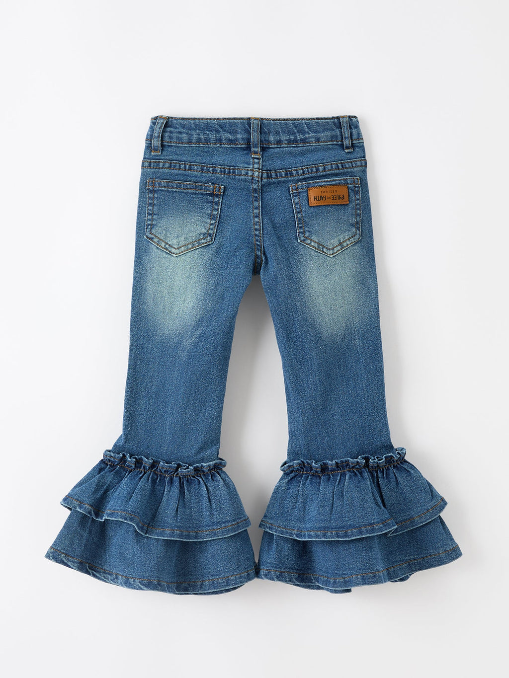 Girls Denim Leggings Ruffle Bell Bottom Pants