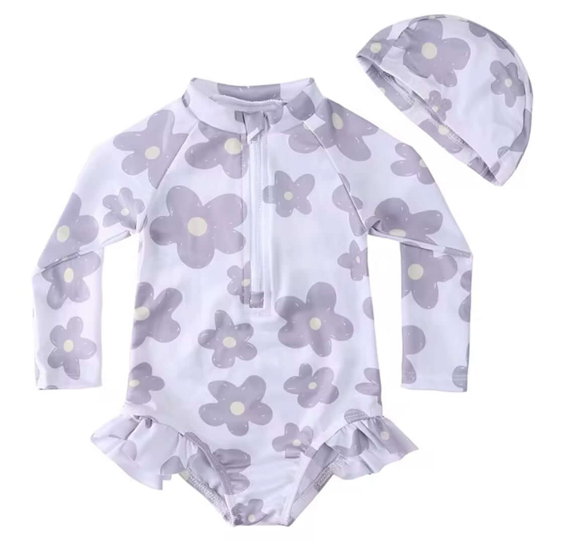 Charming Floral Swimsuit for Girls - Ruffle Trim