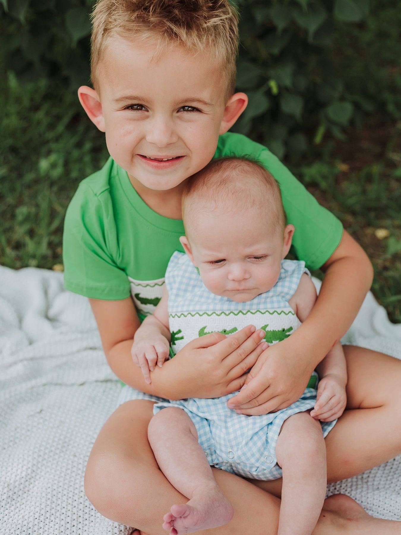 Toddler Boys Summer Crocodile Embroidered Plaid Shorts Set