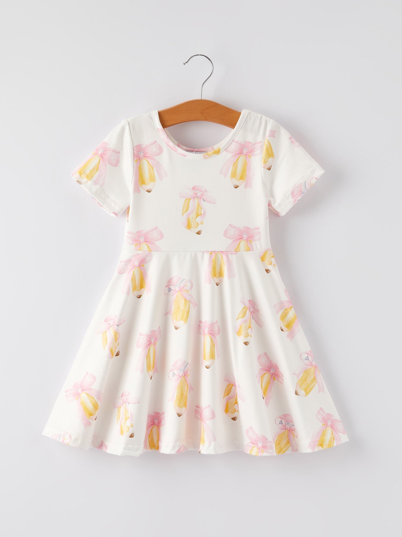 Back to School Bow Pencil Print Girls Dress