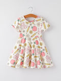 Back to School Apple, Pencil, and Floral Print Girls Dress