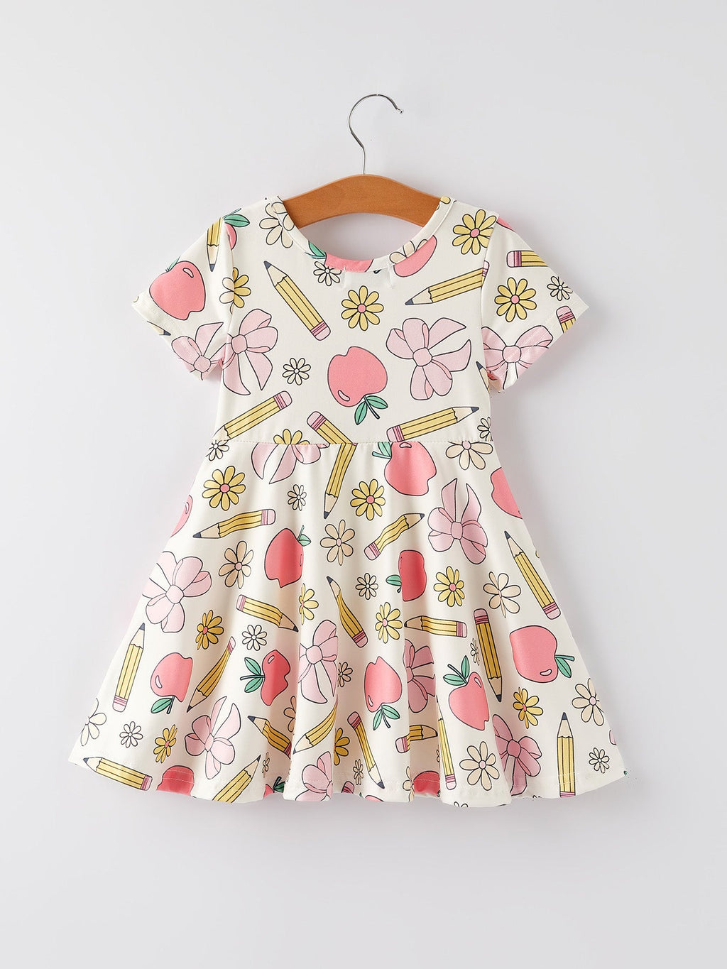 Back to School Apple, Pencil, and Floral Print Girls Dress