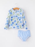 Blueberry Floral One-Piece Swimsuit for Girls - Ruffle Details
