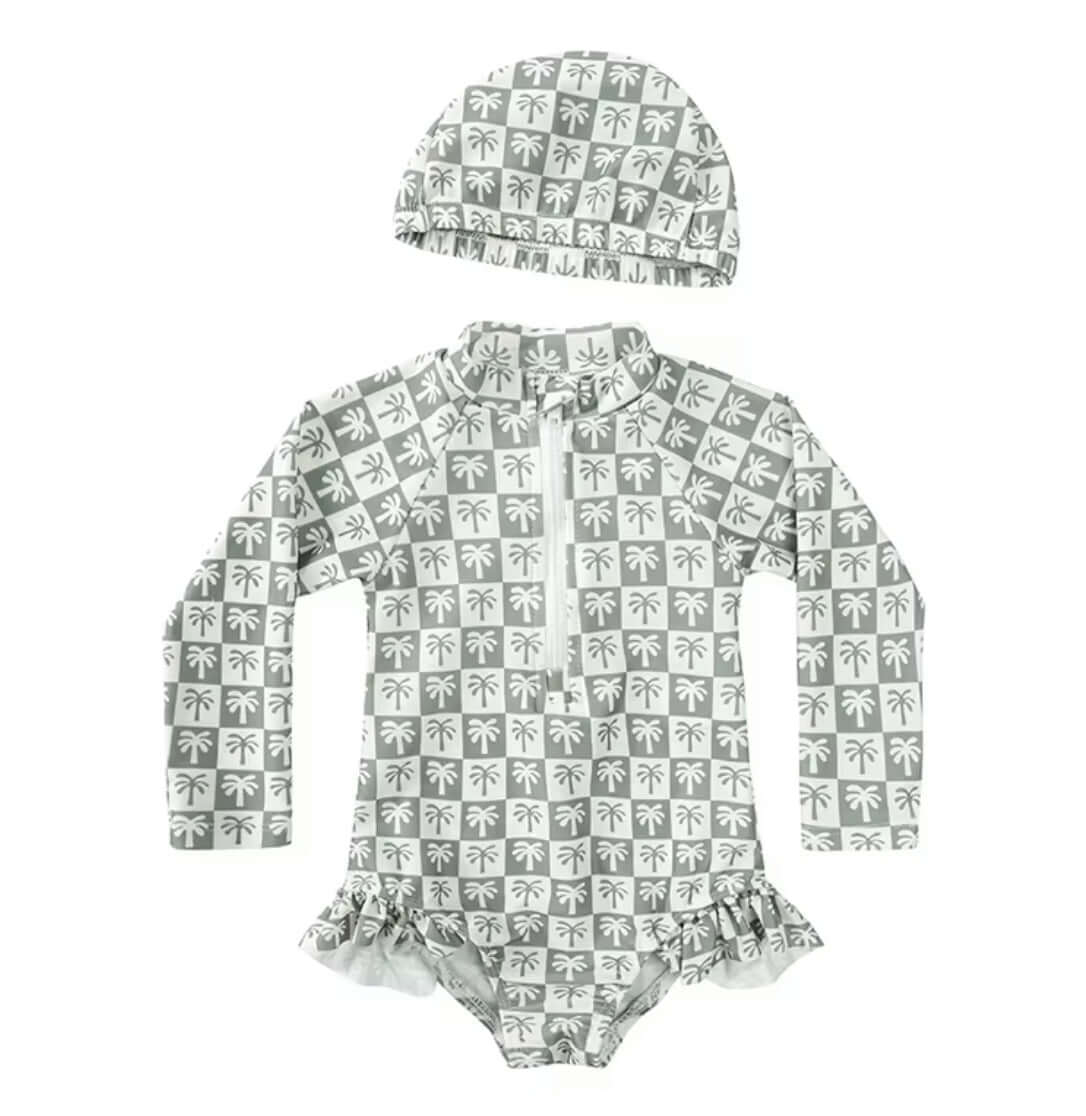 Green Palm Tree Swimsuit for Kids - Sun-Ready Style
