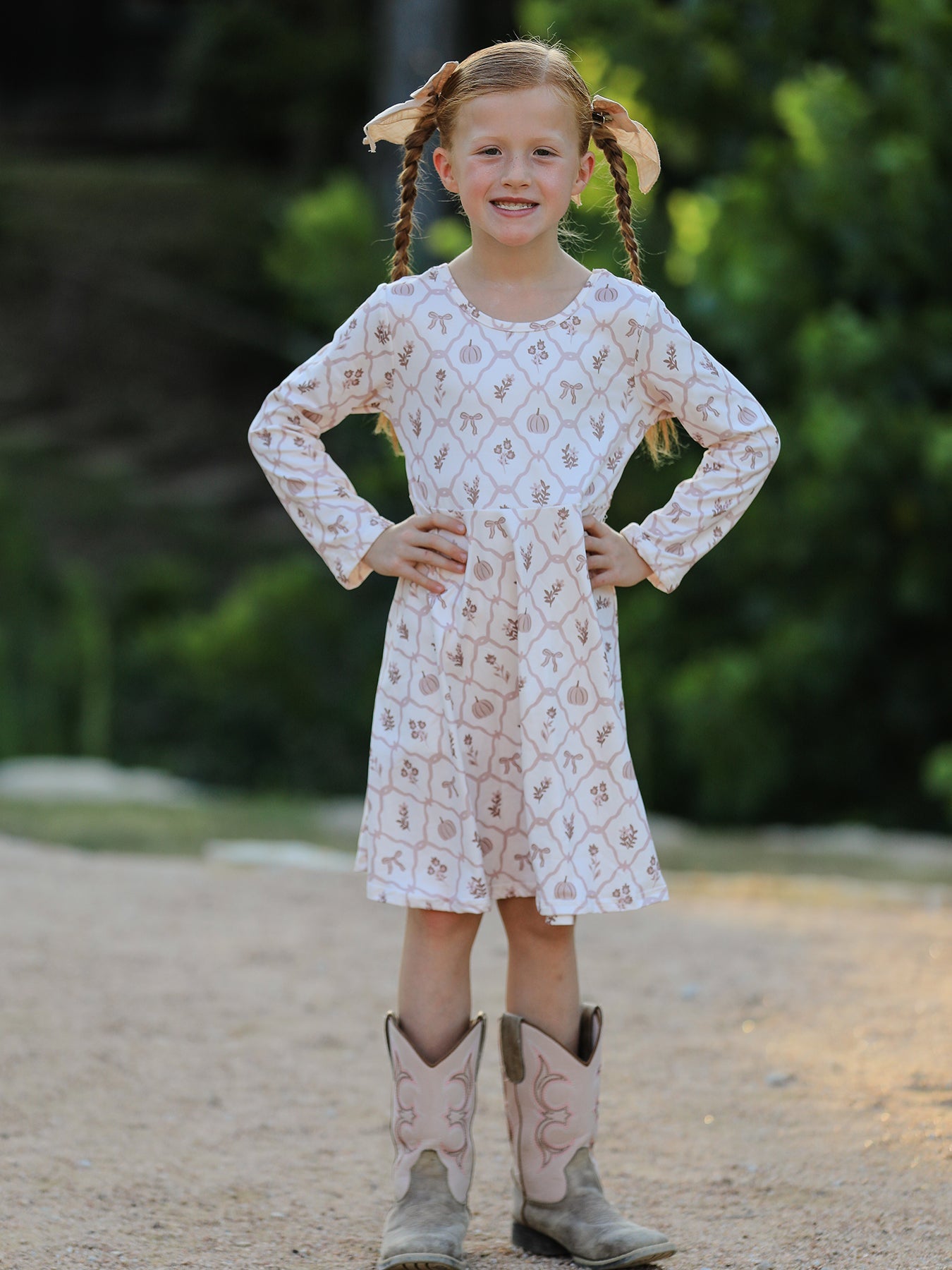 Fall Pumpkin Bow Girls Twirl Dress