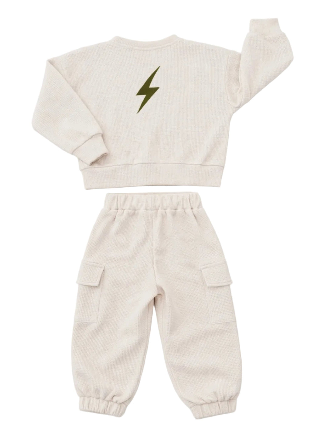 Cozy Waffle Knit Jogger Set for Boys - Lightning Bolt