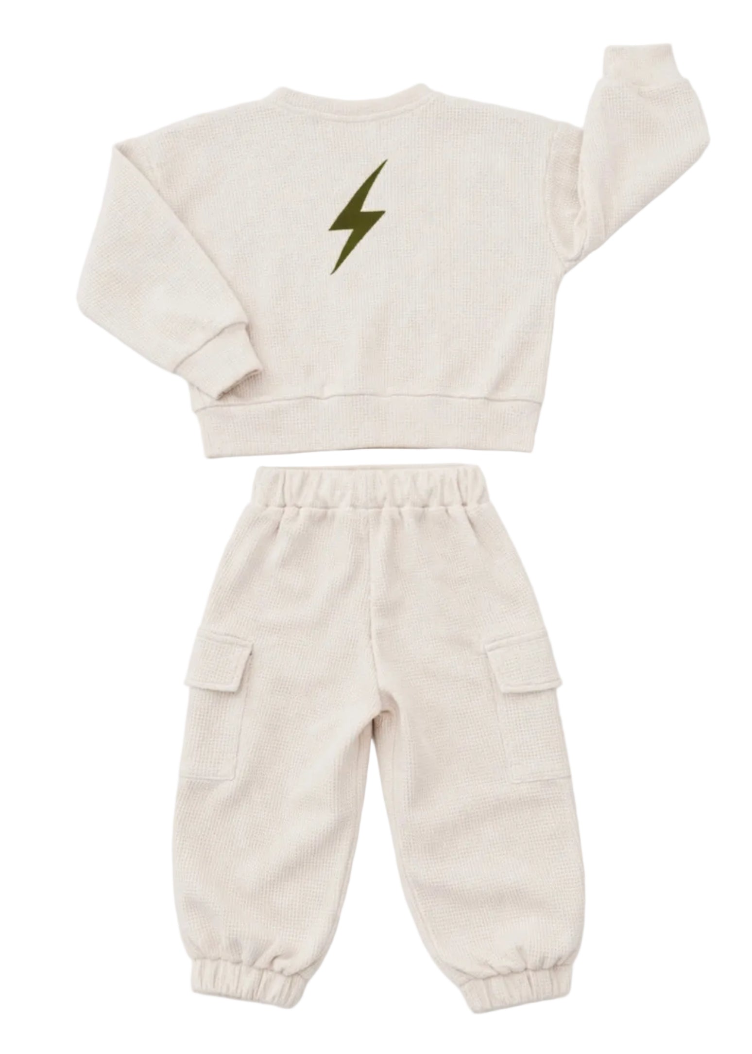 Cozy Waffle Knit Jogger Set for Boys - Lightning Bolt
