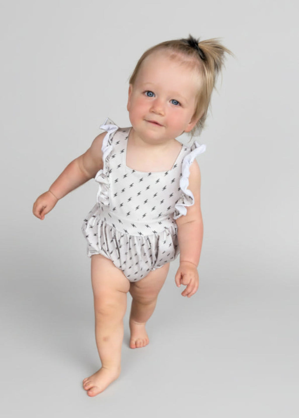 Playful Romper for Baby Girls - Lightning Bolt Print