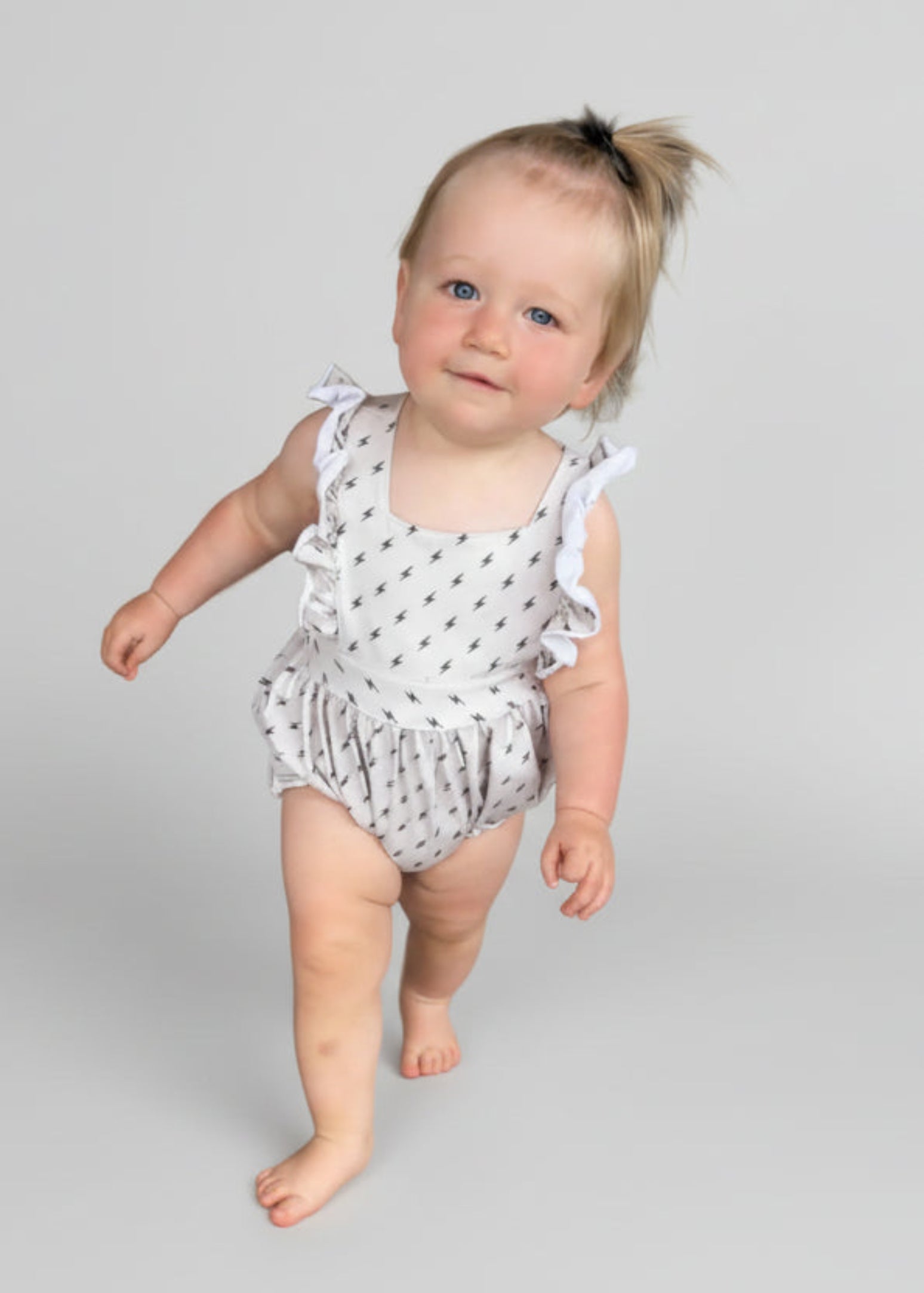 Playful Romper for Baby Girls - Lightning Bolt Print