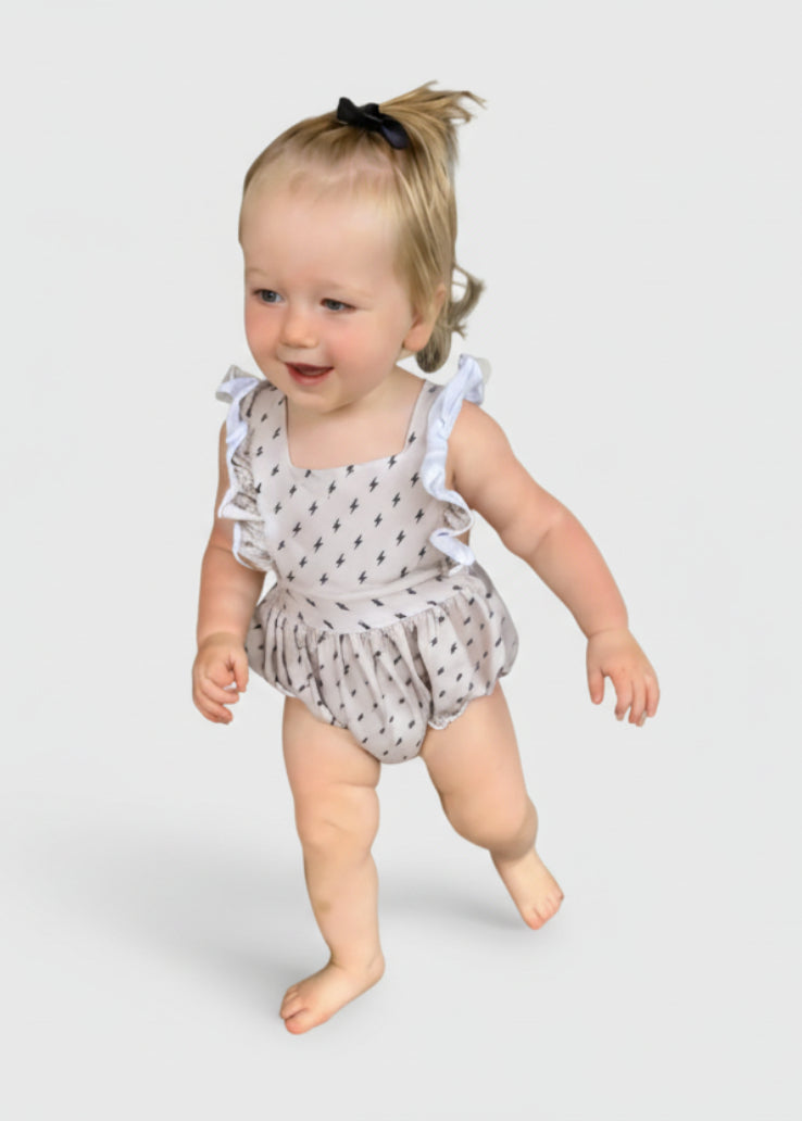 Playful Romper for Baby Girls - Lightning Bolt Print