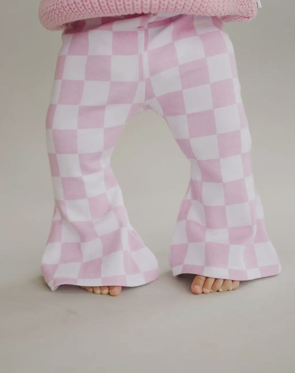 Pink Checkered Flare Leggings for Girls - Playful & Comfy