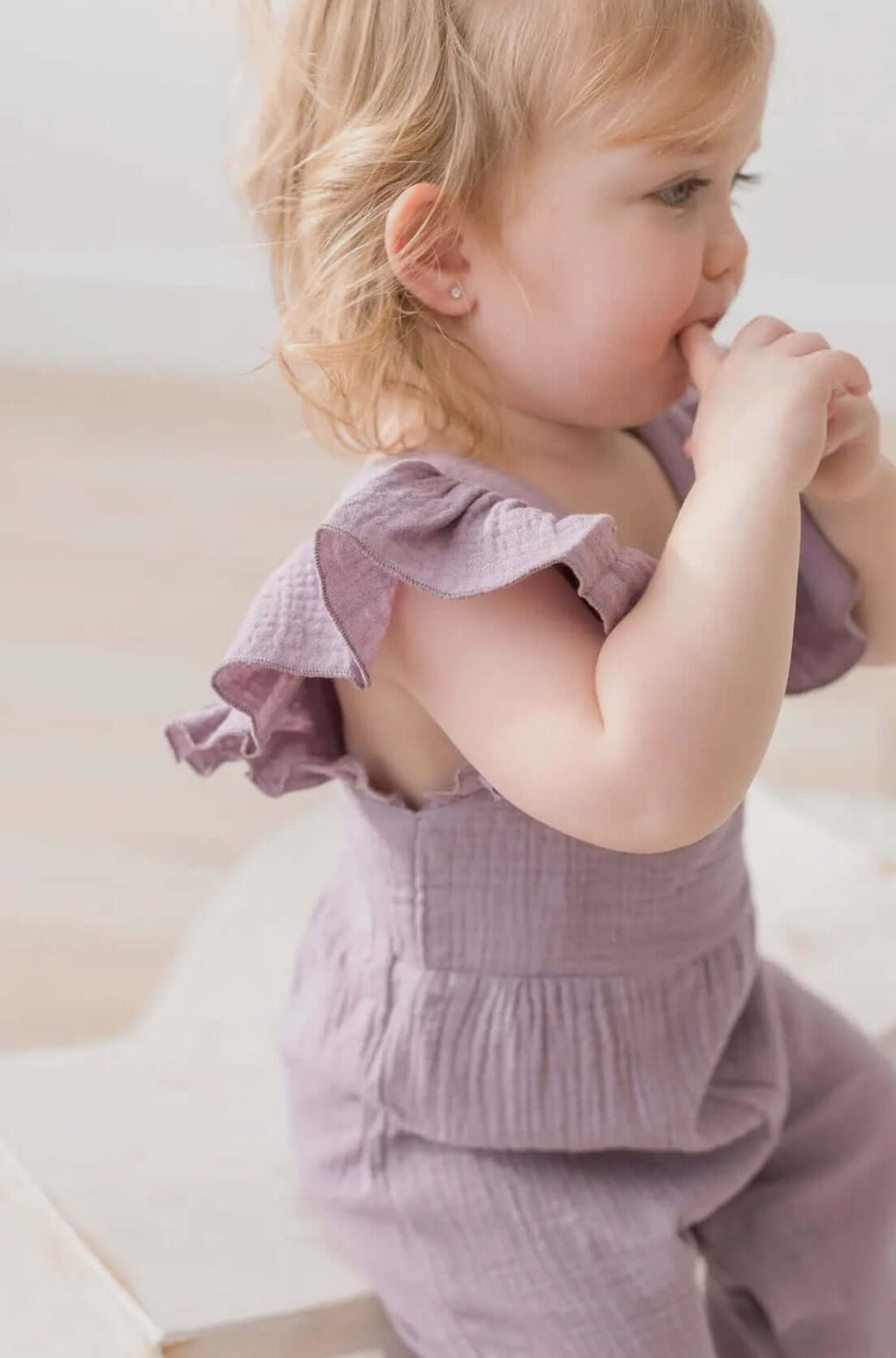 Charming Lilac Romper for Baby Girls - Elastic Ankles