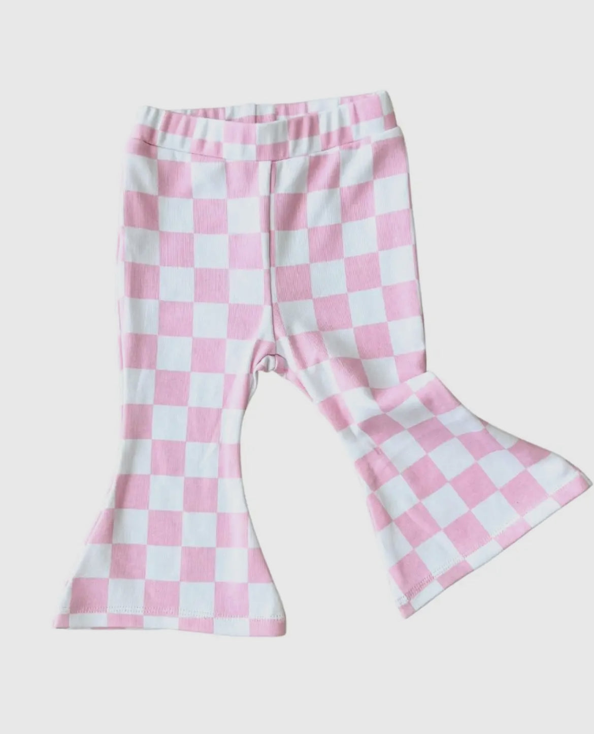 Pink Checkered Flare Leggings for Girls - Playful & Comfy