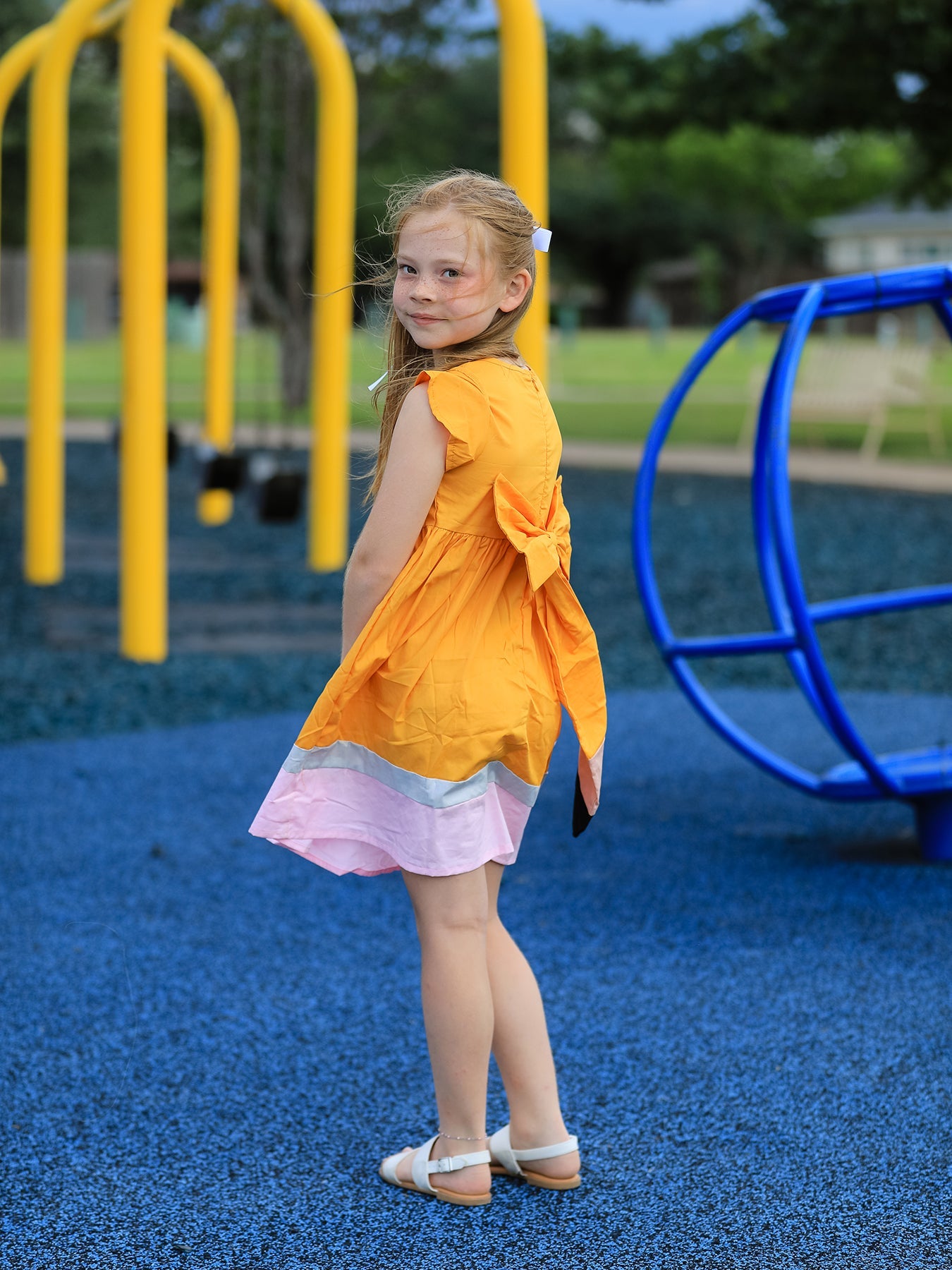 Back To School Pencil Girls Dress Color Block Bow Dress