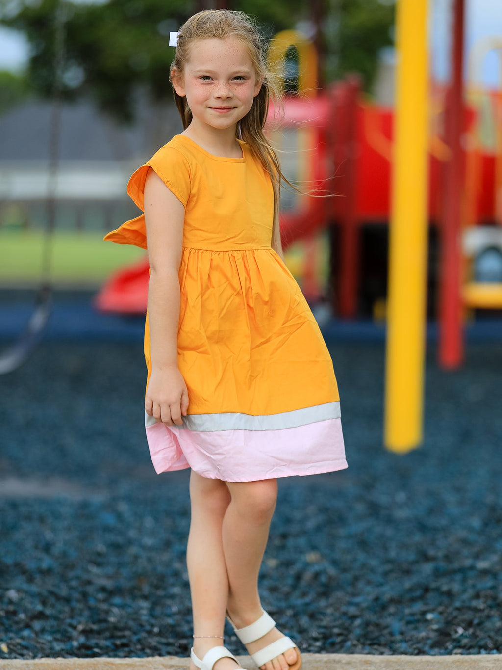 Back To School Pencil Girls Dress Color Block Bow Dress