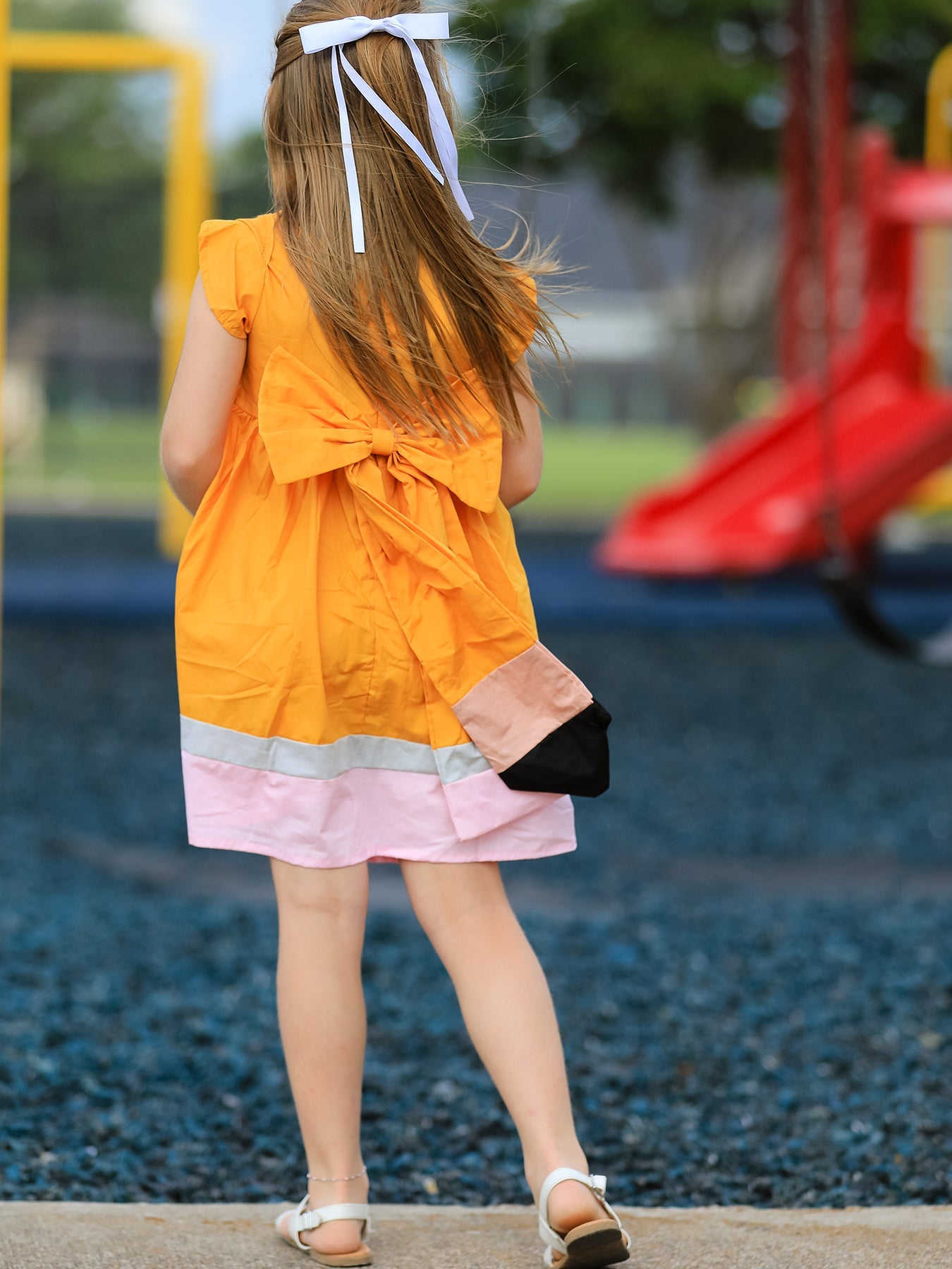 Back To School Pencil Girls Dress Color Block Bow Dress