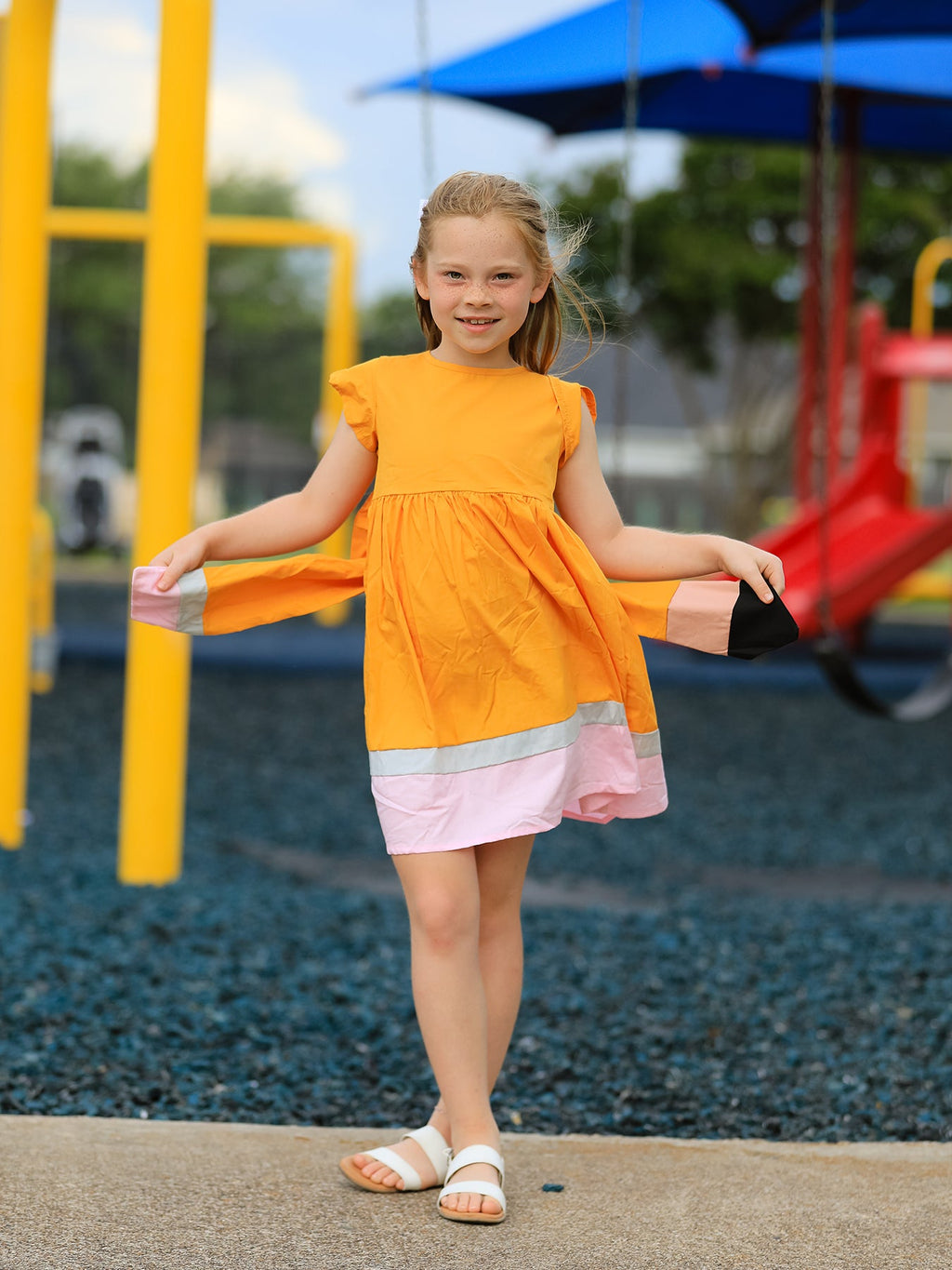 Back To School Pencil Girls Dress Color Block Bow Dress