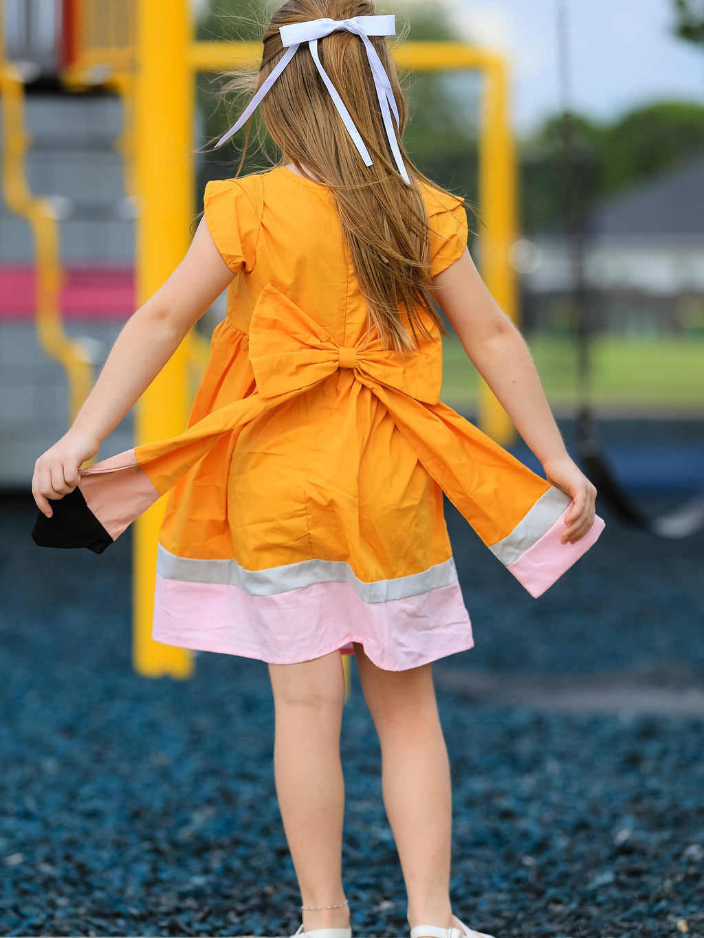 Back To School Pencil Girls Dress Color Block Bow Dress