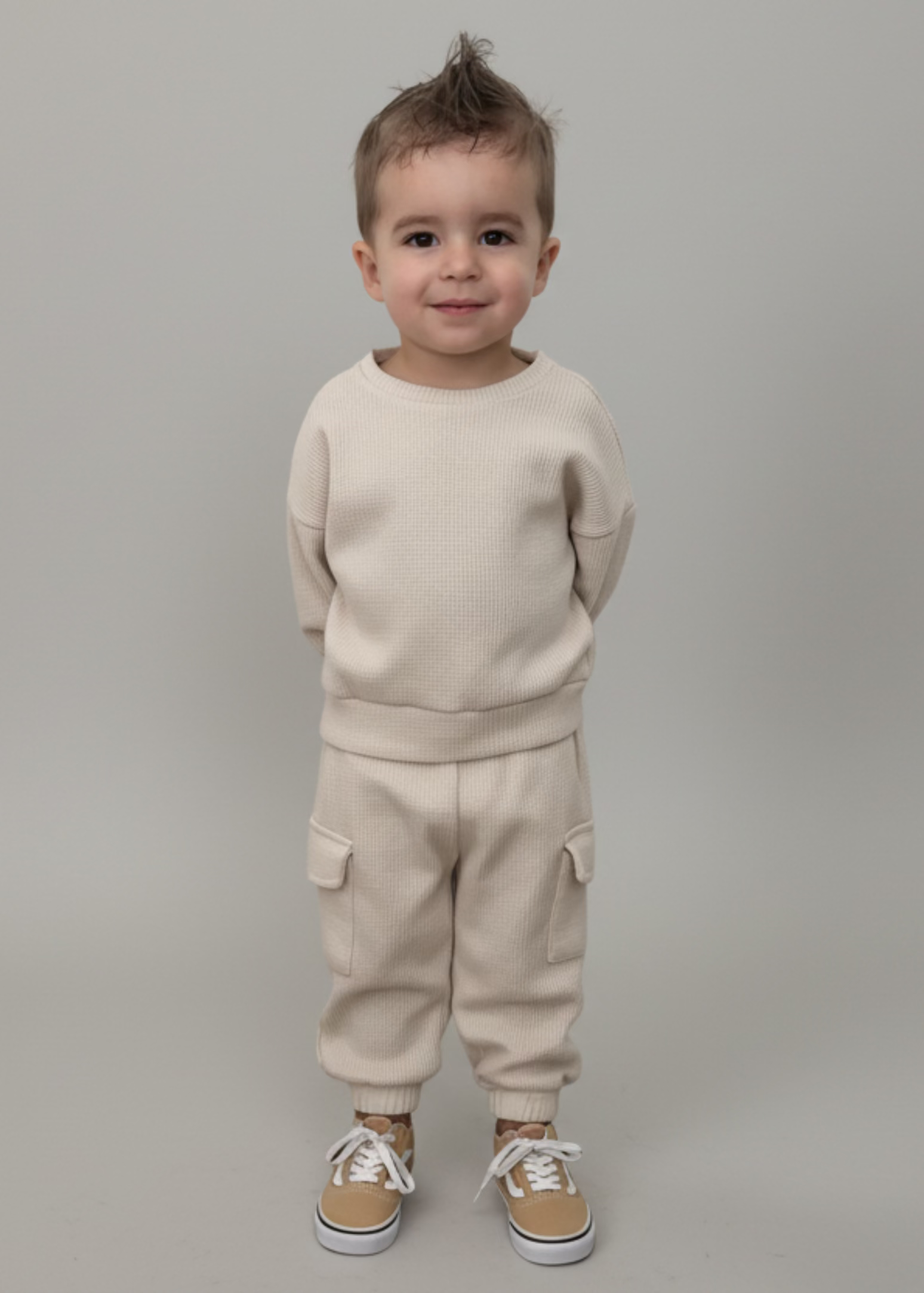 Cozy Waffle Knit Jogger Set for Boys - Lightning Bolt