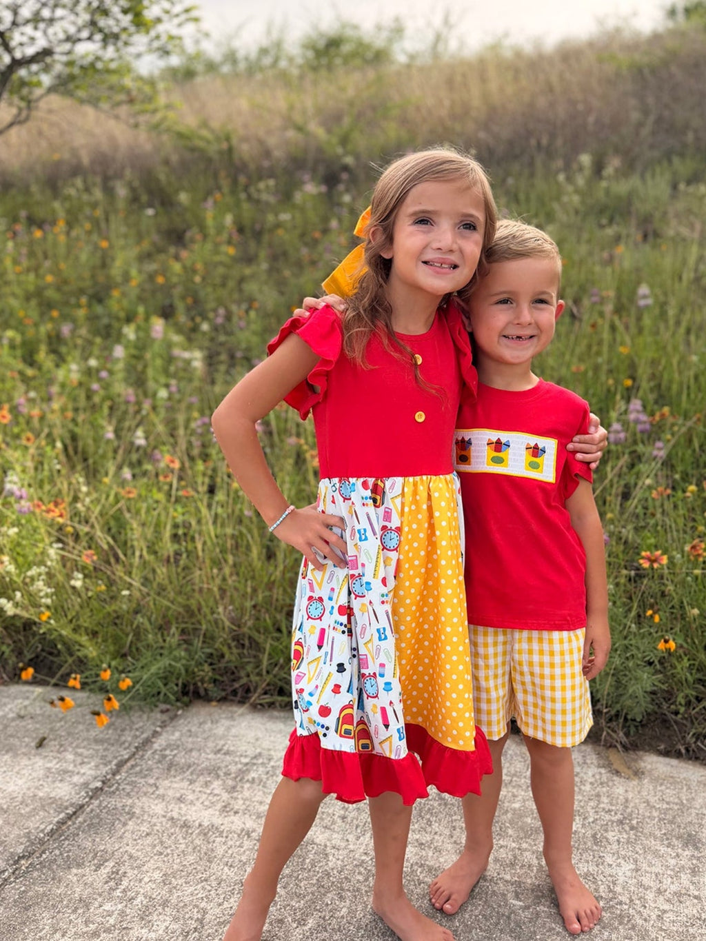 Back to School Crayon Smocked Boys Plaid Shorts Set