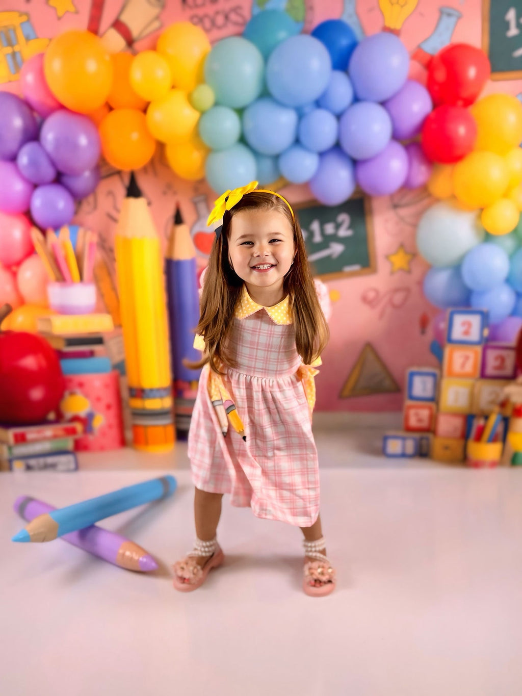 Girls Back To School Pencil Plaid Twirl Dress Bow Petals Collar