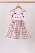 Red ABC Embroidered Plaid Dress