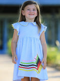 Girls Back To School Crayon Dress Ruffle Petal Collar Applique