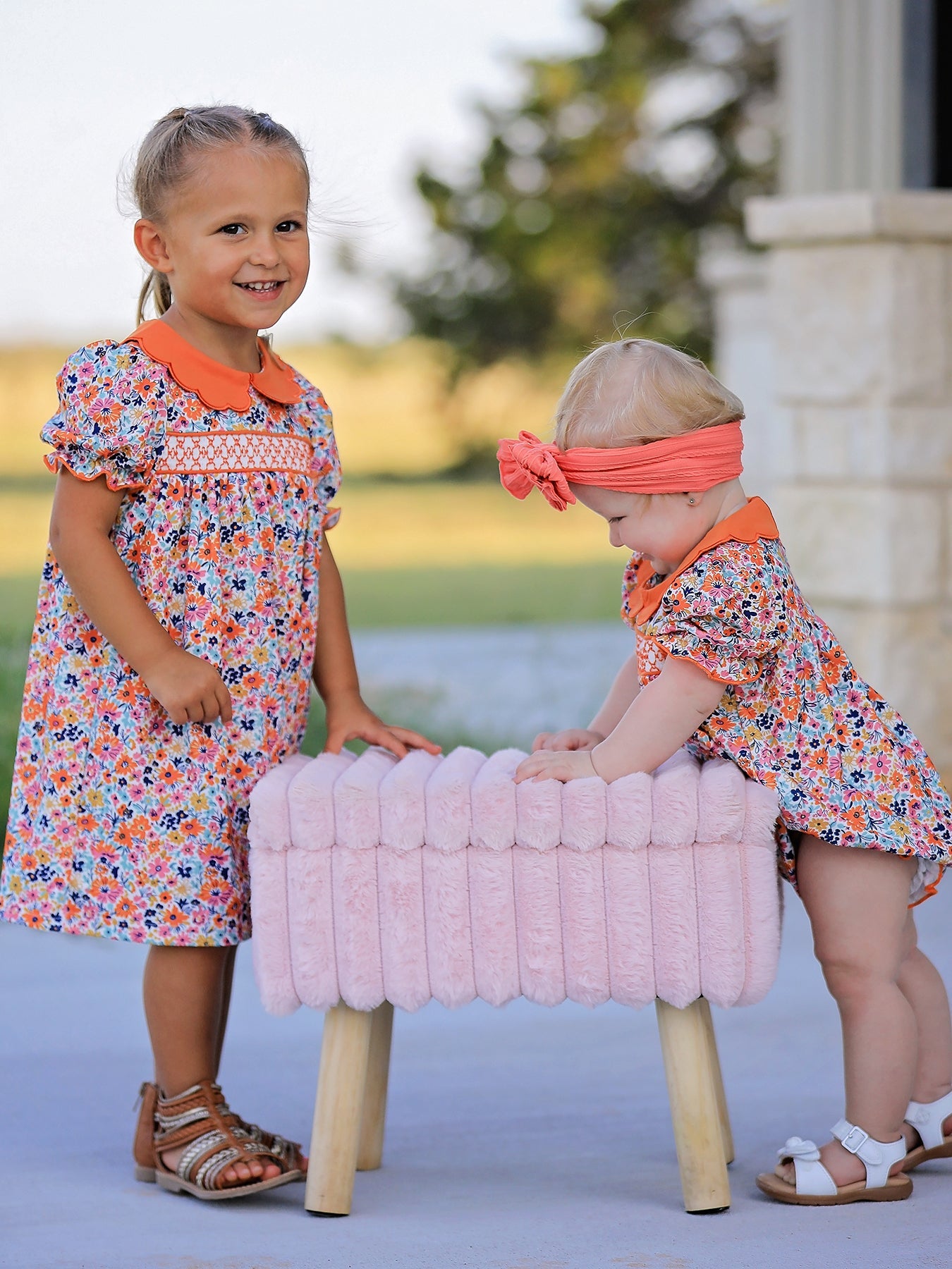 Fall Floral Smocked Petals Collar Girls Dress