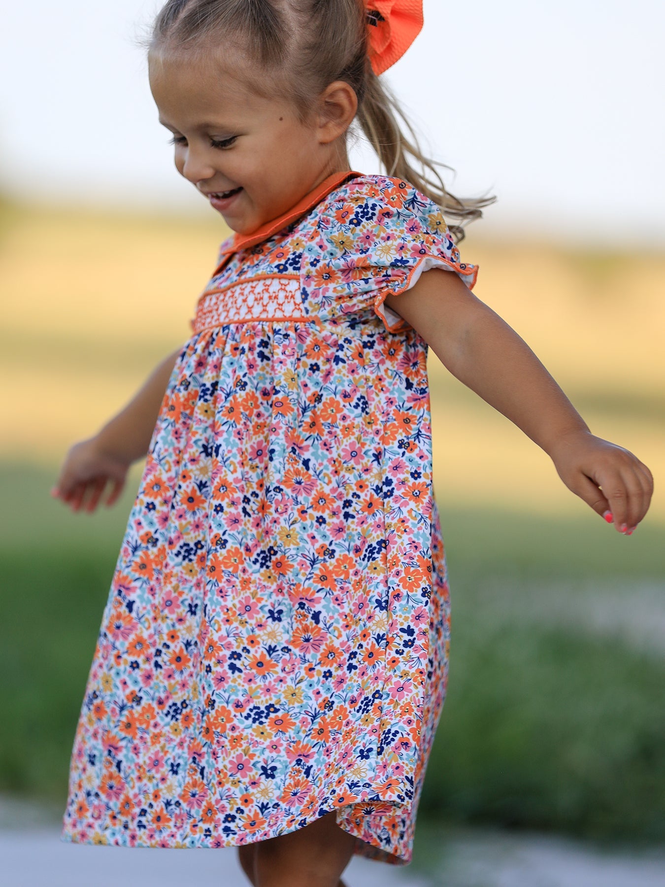 Fall Floral Smocked Petals Collar Girls Dress