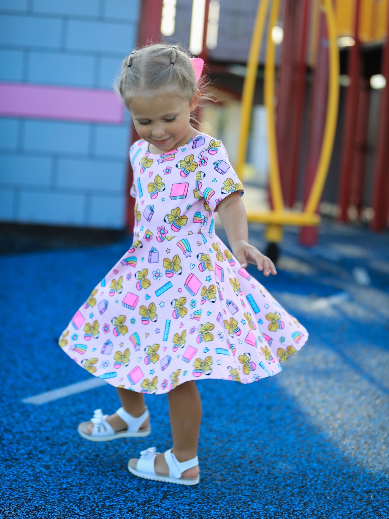 Back to School Print Girls Dress Short Sleeve