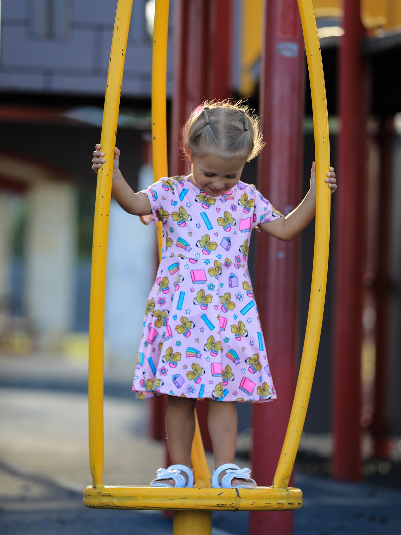 Back to School Print Girls Dress Short Sleeve