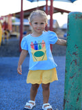 Girls Back To School Crayon Applique Top Shorts Set